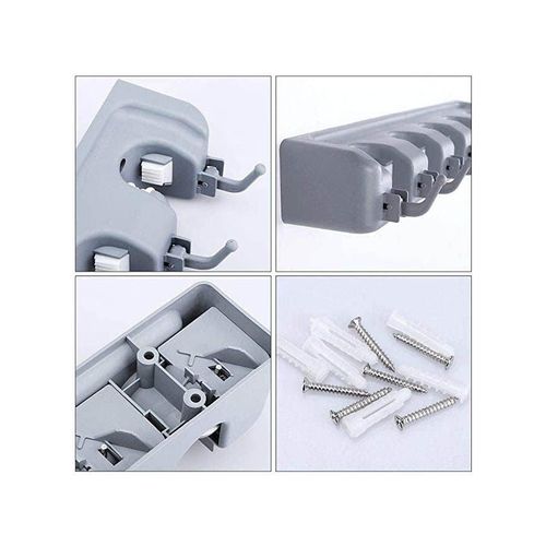 product_image_name-Generic-Mop And Broom Holder, Garden Tool Organizer, Multipurpose Wall Mounted 5 Ball Slots With 6 Hooks Storage Rack Grey-1