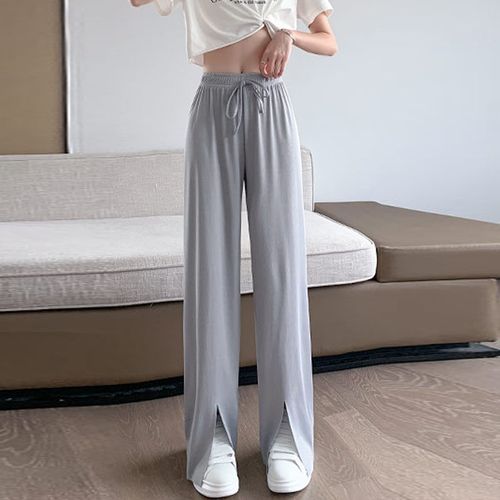 Chiclily Women's Wide Leg Pants with Pockets Lightweight High Waisted  Adjustable Tie Knot Loose Trousers Flowy Summer Beach Lounge Pants, US Size  Large in Blue Gray - Walmart.com