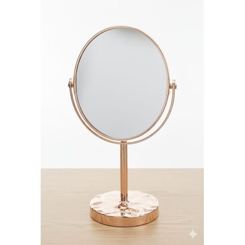 product_image_name-Generic- مرآة مكياج دوارة بقاعدة، تصميم دائري، ذهبي وردي، بقاعدة بلاستيك، للطاولة -1