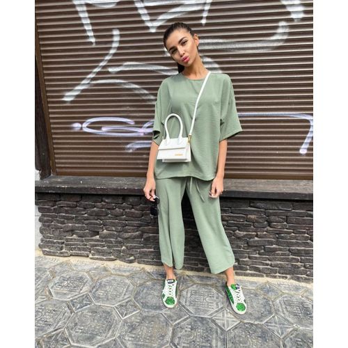 Fashion Sexy Fashion Khaki Women's Set Summer Casual Two Piece Set Short  Sleeve Tops Shirt And Loose Beach Pants Set Bottom Suit Outfits JIN @ Best  Price Online