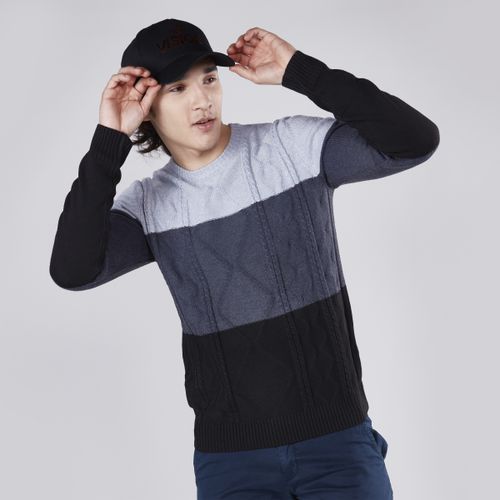 Max Textured Sweater with Round Neck and Long Sleeves - MULTISHADE BLACK