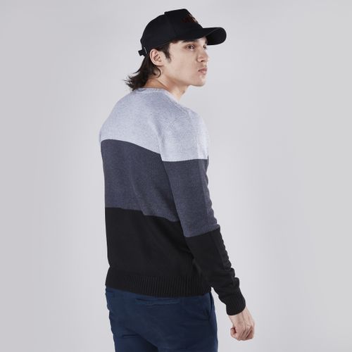 Max Textured Sweater with Round Neck and Long Sleeves - MULTISHADE BLACK