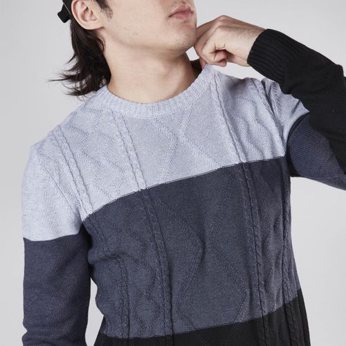 Max Textured Sweater with Round Neck and Long Sleeves - MULTISHADE BLACK