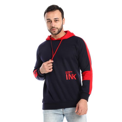 Buy Caesar Bi-Tone Printed INK Hoodie - Navy Blue & Red in Egypt