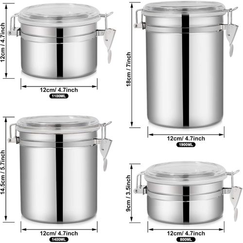 product_image_name-Generic-مجموعة علب محكمة الإغلاق من الفولاذ المقاوم للصدأ مكونة من 4 قطع، برطمانات تخزين الطعام لسطح المطبخ، حاوية تخزين للطحين والقهوة والشاي والحبوب والسكريات والكعك بغطاء أكريليك شفاف ومشبك إقفال-4