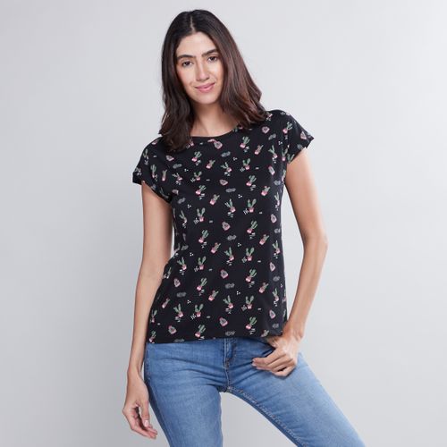 Max Printed T-shirt with Round Neck and Short Sleeves MULTISHADE BLACK