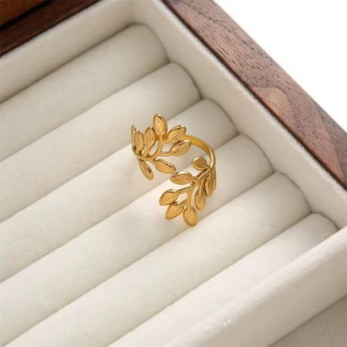 product_image_name-Generic-خاتم ذهبي مفتوح بتصميم "أوراق الشجر" الأنيق - قابل للتعديل.-3