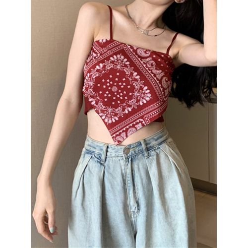 Red crop top spaghetti strap shop