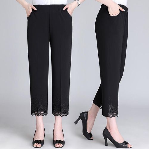 Fashion (352 Black)Summer Women's Capris Pants Woman Loose Casual Elastic  Waist Pencil Calf Length Pant Black Gray Oversized DOU @ Best Price Online