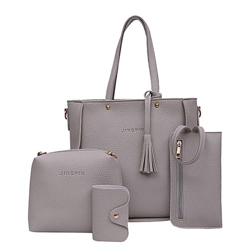 Buy Fashion Four Set Handbag Shoulder Bags Four Pieces Tote Bag Crossbody Wallet Bags —grey in Egypt