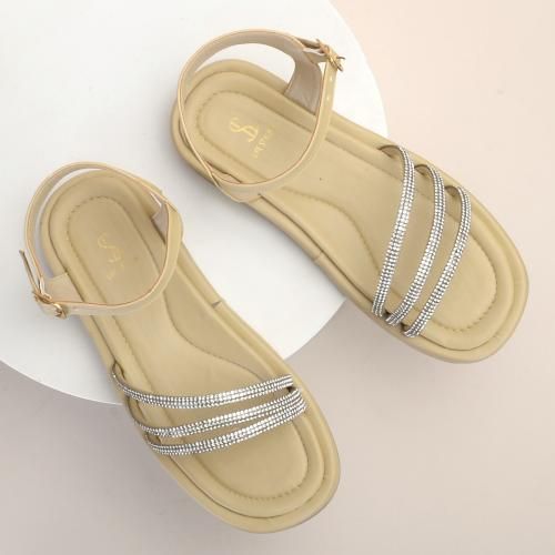 Generic Lile Shiny Iris Leather Flat Sandal Beige Best Price