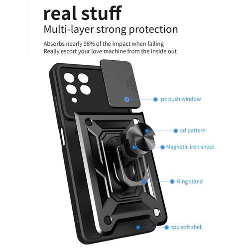 Achetez Pour Samsung Galaxy M33 5G (version Globale) Ring Kickstand  Téléphone Anti-fall Protection Hard PC + TPU Shell Avec Couverture de  Protection de la Caméra à Diapositives - le Noir de Chine