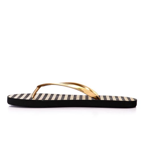 product_image_name-Premoda-حذاء شاطئي صيفي مزخرف بخطوط لامعة - ذهبي وأسود - بريمودا-3