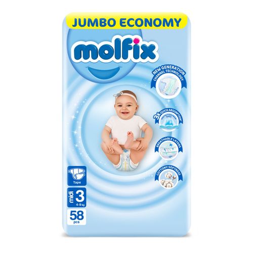Buy Molfix 3D Midi Diapers - Size 3 - 58 Pcs in Egypt