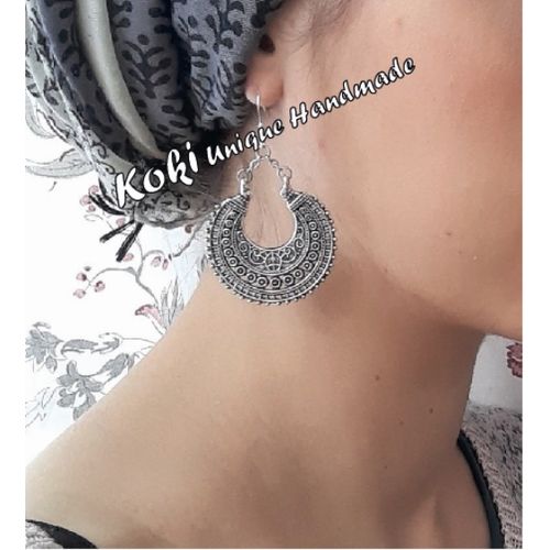 Handmade Unique Black Fabric Round Stud With Silver Jhumka Earrings For  Women | K M HandiCrafts India