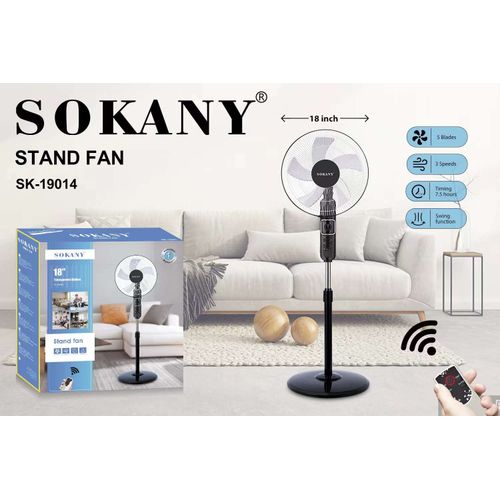 Buy Sokany Fan 18 Inch 3 Speed 5 Blades SK-19014 + Remote Control in Egypt