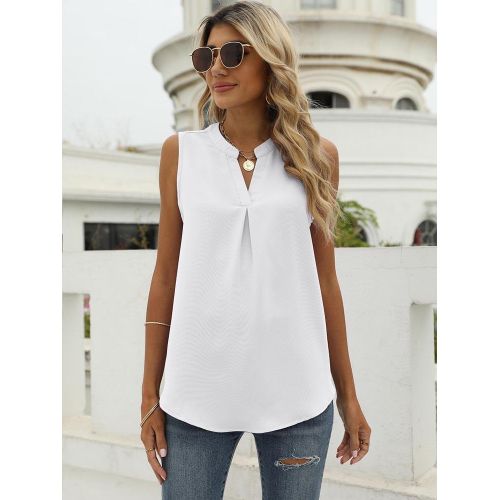 Fashion (White)Summer Sleeveless Blouses Women Fahsion V Neck Loose Casual Shirts  Tops Lady Elegant Office Oversized Chiffon Blouse CHA @ Best Price Online