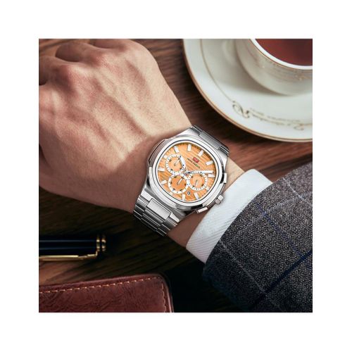 product_image_name-MINI FOCUS-ساعات كوارتز للرجال من الفولاذ المقاوم للصدأ فضية وبرتقالية 0610-4