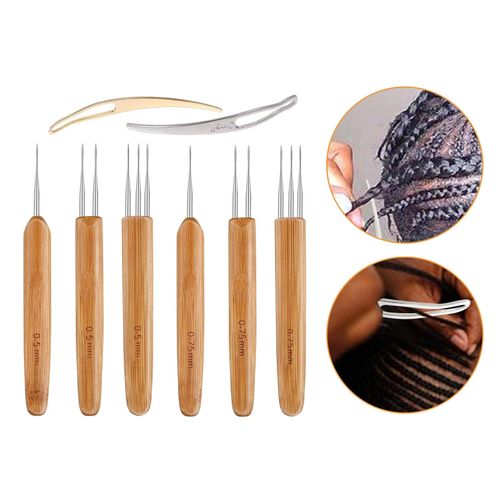 Dreadlocks Crochet Hooks Tool Set,Crochet Needles for Hair Dreadlock Locks  0.5 mm Crochet Needle Steel with Bamboo Handle Good for Braid Craft (0.5 mm