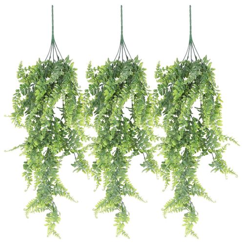 Clong 2 Pcs Artificial Hanging Ferns Plants Vine Fake Ivy Boston Fern Hanging Plant Outdoor UV Resistant Plastic Plants (Green)