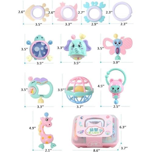 product_image_name-Generic-KIDSZONE 11PCS Baby Rattles 0-6 Months, Baby Teething Toys with Storage Case, Infant Toys 0-3-6-12 Months, Baby Girl Toys, Best Newborn Christmas Gift for Babies Infants Boy Girl (Pink)-1