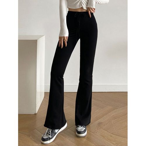 Fashion (black)Flared Leggings Women Sweatpants Tie Up Elastic