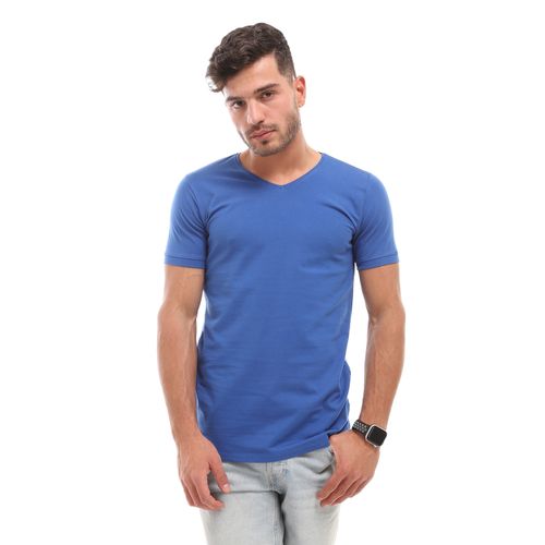 Buy Izor Basic Cotton V-Neck Solid T-Shirt - Blue in Egypt