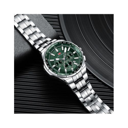 product_image_name-MINI FOCUS-ساعات كوارتز للرجال من الفولاذ المقاوم للصدأ، فضي واخضر داكن 0613-3