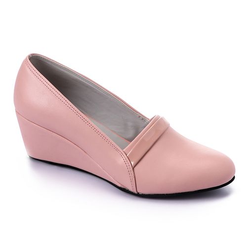 Buy Round Toe Leather Wedge - Pink in Egypt