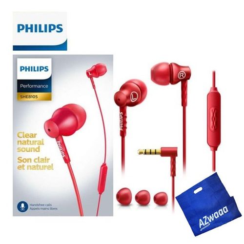 Buy Philips In Ear Headphones With Mic ,3.5mm, SHE8105RD + Azwaaa Bag in Egypt