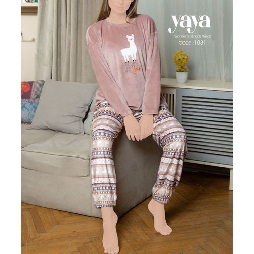 product_image_name-YAYA-بيجامة شتوي قطيفة للنساء-4