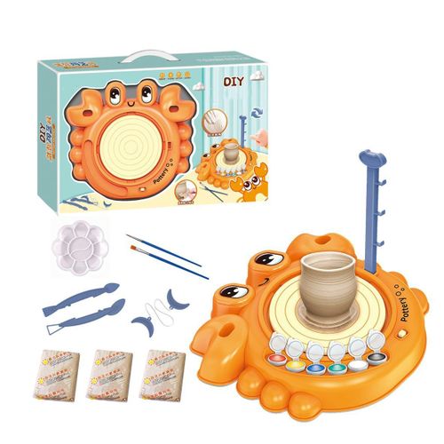 product_image_name-Generic-مجموعة فخار للأطفال، عجلة صنع الفخار مع الأدوات، تصميم كراب برتقالي، مناسبة للأطفال من عمر ٣ سنوات-3