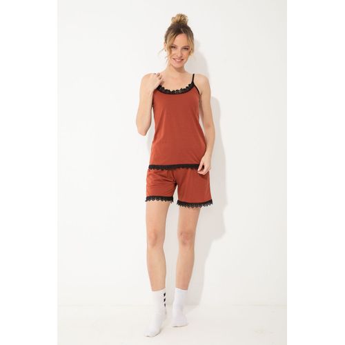 Buy Kady Shorts Pajama Set With Spaghetti Sleeves Top - Burnt Orange in Egypt