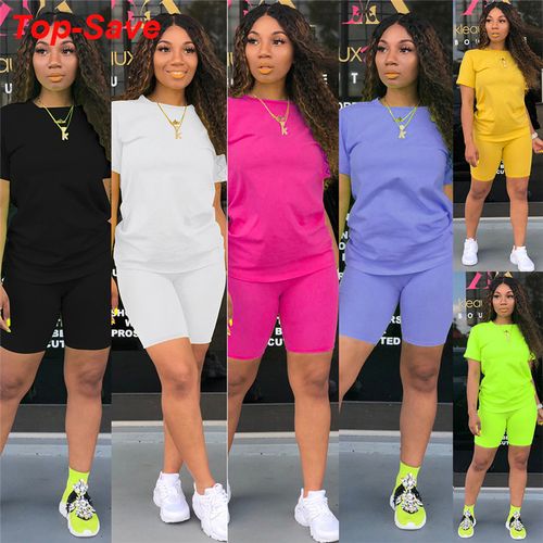 Fashion (Blue)Fashion Casual Basic Streetwear Sexy 2 Piece Set Women Crop  Top Women Biker Shorts Set Solid Skinny Bandage Great Matching Sets JIN @  Best Price Online