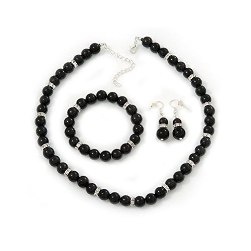 Buy M T Necklace And Bracelet And Earrings Of Black Beads. in Egypt