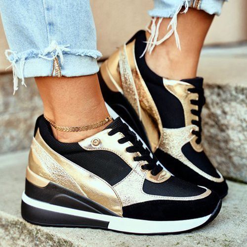 Fashion (Gold1)2022 Autumn Wedges Women Sneakers Fashion Casual Shoes Lace-up Platform Sports Shoes Patchwork Trainers Vulcanized Shoes ACU @ Best Price Online | Jumia Egypt