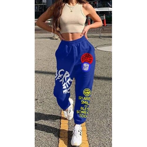 Retro hip hop 90s women casual pants loose color street high waist