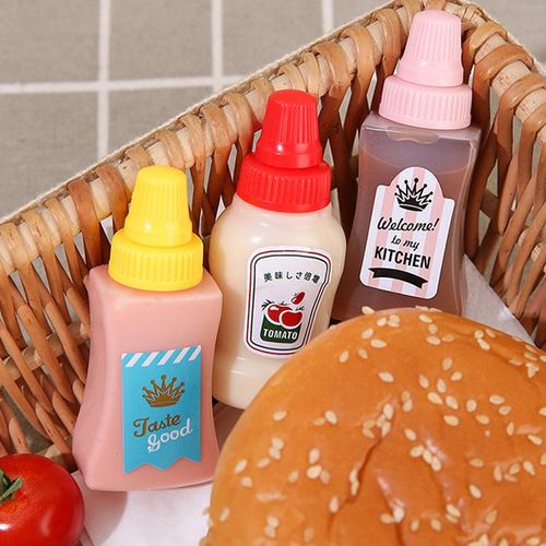 2pcs/set 25ML Mini Tomato Ketchup Bottle Portable Small Sauce Container  Salad Dressing Container Pantry Containers for Bento Box