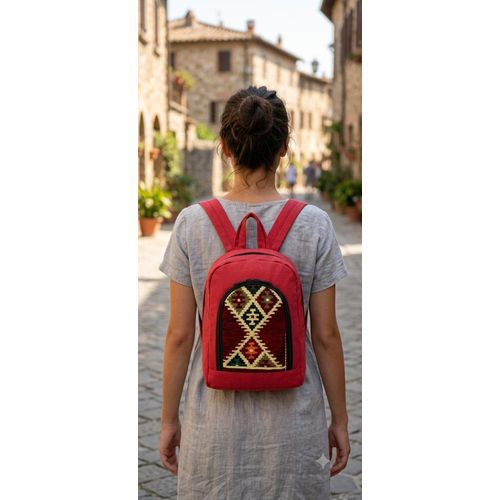 Generic Ethnic canvas backpack - lightweight  pink - image 2
