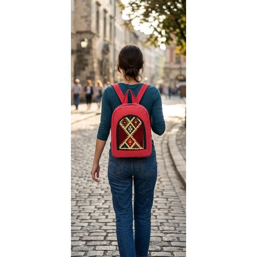 Generic Ethnic canvas backpack - lightweight  pink - image 4