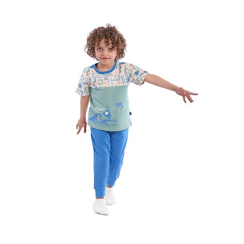 Buy Junior High Quality Cotton Blend And Comfy   Kids Pajama Set " Short Sleeve T-Shirt + Printed Pants " in Egypt