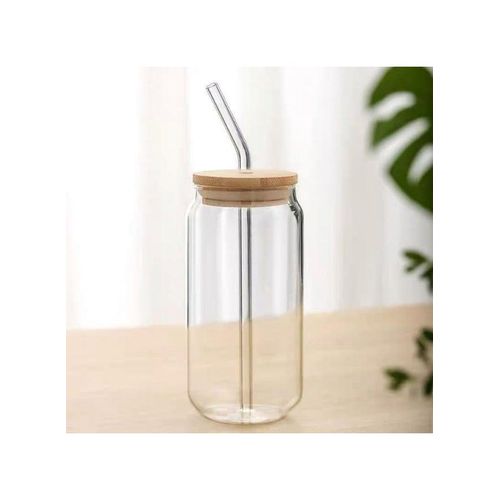 product_image_name-Generic-2 Pcs Glass Iced Coffee Mug with Straw and Bamboo Wood Lid Glass Juice Mug with Straw and Wooden Lid - Drinking Cups with Bamboo Lids and Straws, Glass Cup for Iced Coffee, Milk, Yogurt, Cocktails, Smoothies Clear Drinking Cup for Juice, Milk - Glass-3
