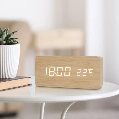 Generic Modern Digital Alarm Clock Temperature Date Display Wooden LED  Beige @ Best Price Online