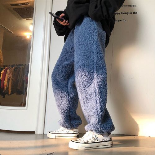 Fashion (Blue)Faux Fur Pants Winter Warm Thick Sweatpants Joggers