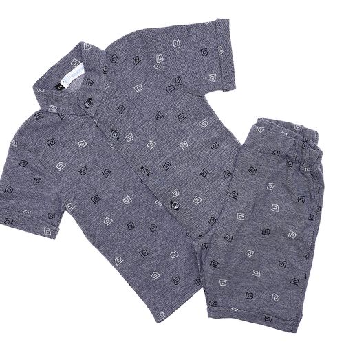 product_image_name-Generic-طقم أولاد بأكمام قصيرة بتصميم ذاتي وياقة ماندارين باللون الأزرق الداكن-2