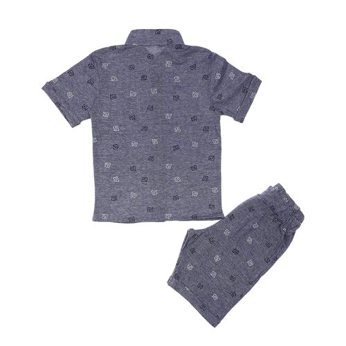 product_image_name-Generic-طقم أولاد بأكمام قصيرة بتصميم ذاتي وياقة ماندارين باللون الأزرق الداكن-3