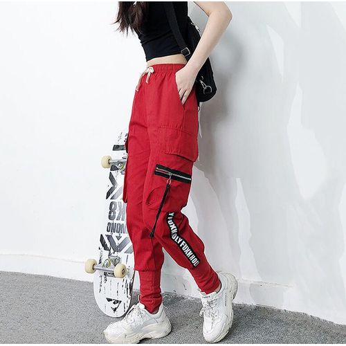 Fashion (Red)Autumn Cargo Pants Women Letter Printed Loose Pants