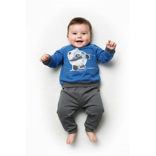 product_image_name-Generic-Baby 2-Piece Winter Tracksuit - Fiber-Lined Cotton Milton - Blue & Grey - 0-6 Months-1