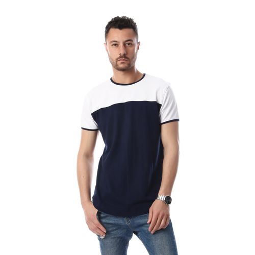 Izor Bi-tone Half Sleeves Rounded Tee - White & Navy Blue @ Best Price ...