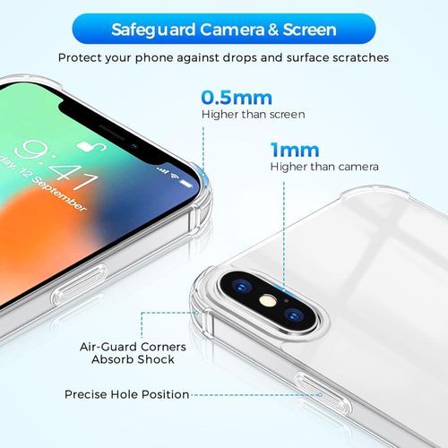 product_image_name-Generic-Case for iPhone X/XS with 3 Pieces Tempered Glass Screen Protector, Transparent Silicone TPU Bumper Case Cover, Anti-Yellowing, Anti-Scratch, Hard Back HD Clear Case-6